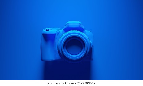 Blue DLSR Camera with Blue Background 3d illustration render