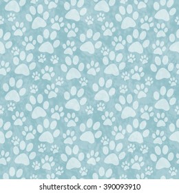 Blue Doggy Paw Print Tile Pattern Repeat Background that is seamless and repeats