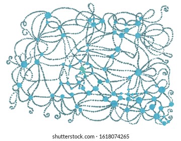 Blue Dots Connected To Each Other And Collected In Threads That Form A Common Network, A Web