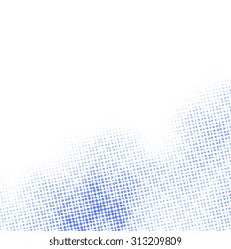 Blue Dots And Diamonds In Corner, Subtle Halftone Pattern, White Background