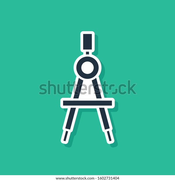 Blue Drawing compass icon isolated on green background.\
Compasses sign. Drawing and educational tools. Geometric\
instrument.  