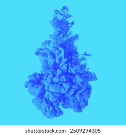 Blue drop swirling under water. Cloud of ink in water. Royalty high-quality free stock image of colorful ink isolated on blue background, color explosion