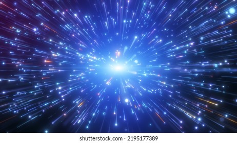 Blue Dust Particles Explosion, Light Ray Beam Effect.