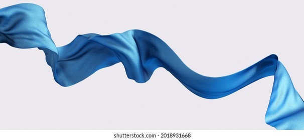 Blue Dynamic Cloth Silk Scarf Movement, Floating Fabric Background, 3d Rendering Elegant Silk Textiles Fly