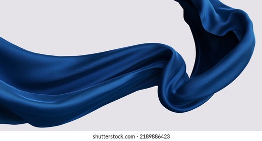 Blue Dynamic Cloth Silk Scarf Movement, Floating Fabric Background, 3d Rendering Elegant Silk Textiles Fly