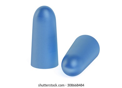 Blue Earplugs  Isolated On White Background