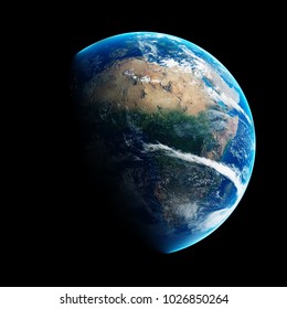 Blue Earth with day and night illustrated over Africa. Detailed 3D render on black background ( Elements of this render furnished by NASA )