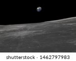 Blue Earth seen from the Moon. 3D illustration.