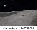 Blue Earth seen from the Moon. 3D illustration.