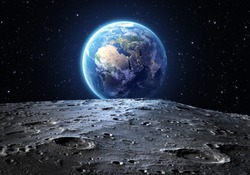 Pământ Albastru Văzut De Pe Suprafața Lunii: Elementele Acestei Imagini Sunt Furnizate De NASA