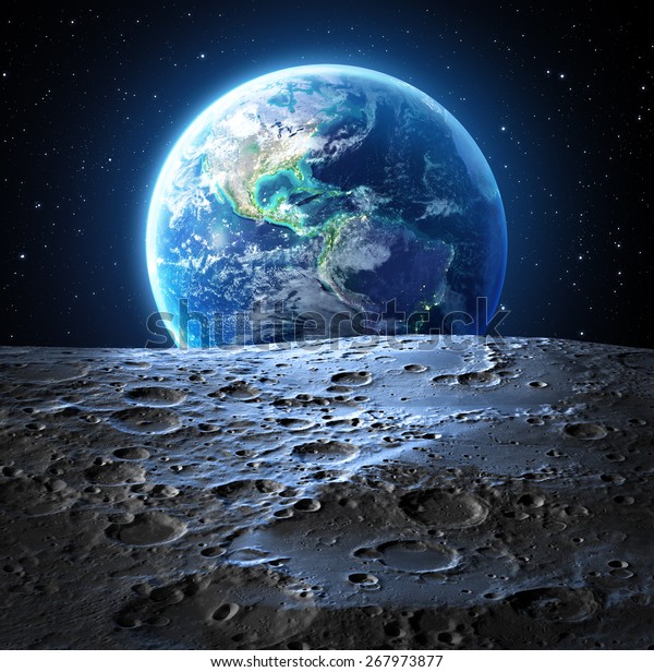 blue earth view from moon surface - Usa -\
Elements are furnished by\
NASA\
\
