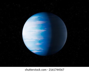 Blue Earth-like Planet, On Which Life Is Possible. Exoplanet In The Habitable Zone 3d Illustration.