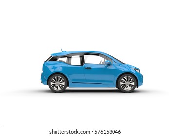 Blue Electric Car - Side View - 3D Illustration