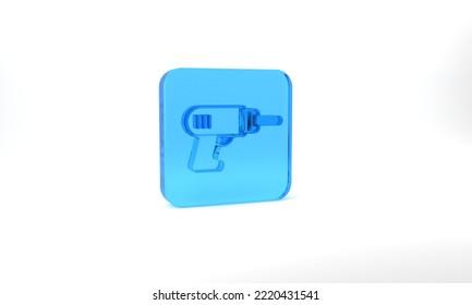 Blue Electric Drill Machine Icon Isolated On Grey Background. Repair Tool. Glass Square Button. 3d Illustration 3D Render.