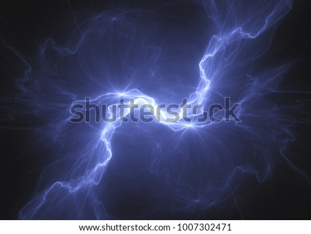 Blue electrical lightning bolt, plasma power background