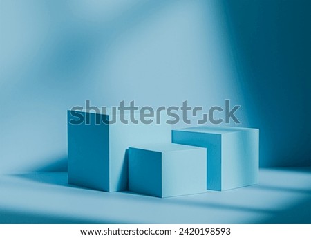 Blue empty podium or platform for mockup product display, Abstract mock up backgroundup 3D rendering.