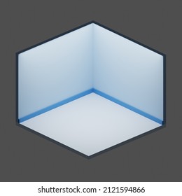 Blue Empty Room Isometric Low Poly 3d Rendering.