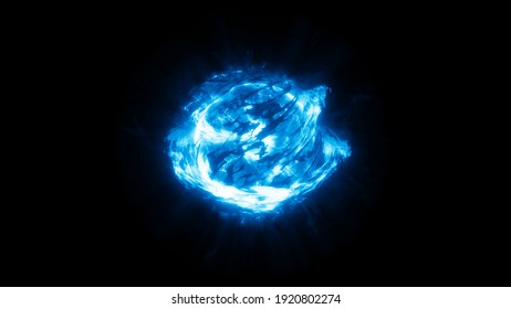 Blue energy ball on black background. 3D rendering effect power ball.
