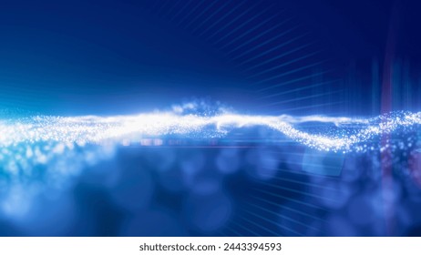 Blue energy glowing magic waves high tech digital iridescent with light rays lines and bokeh energy particles. Abstract background. - Powered by Shutterstock