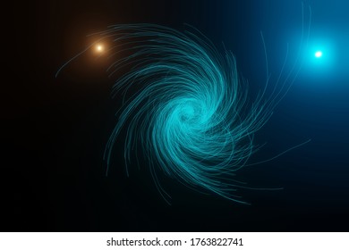 Blue Energy Vortex Near A Binary Stars System (blue And Orange Star) [3D Rendering]