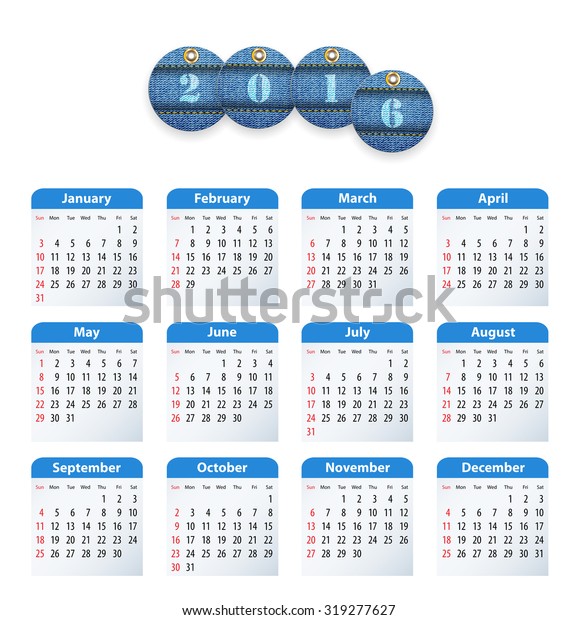 Blue English Calendar 16 Circle Cut Stock Illustration