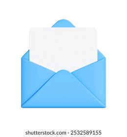 Blue envelope containing a blank white card, symbolizing communication, messages, or invitations. 3D render illustration - Powered by Shutterstock