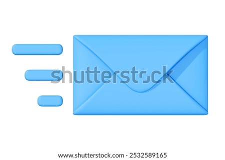 Blue envelope with speed lines, symbolizing fast mail delivery or quick communication services. 3D render illustration