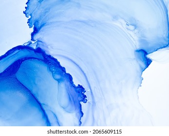 Blue Ethereal Art. Cool Simple Landscape. White Sophisticated Template. Cobalt Fantasy Textile. Blue Ethereal Art. Indigo Ocean Background. Sea Fluid. Liquid Watercolor Alcohol Ink.