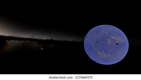 Blue Exoplanet Against The Background Of The Galaxy, 3d Render