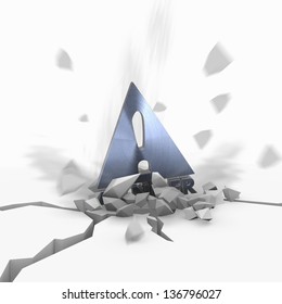 Blue  explosive hazard 3d graphic with explosive Danger symbol fallen from sky