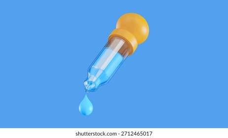 Blue Eye Dropper 3D Render with Laboratory Chemistry and Science Background