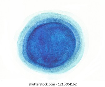 Blue Fade Hand Drawn Watercolor Circle On White Background Looks Like Water