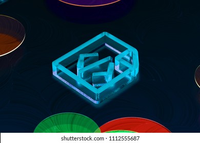 Blue File Code Icon on the Dark Black Background. 3D Illustration of Neon Blue Code, Css, Document, File, Programming Icon Set on the Black Oil Background.