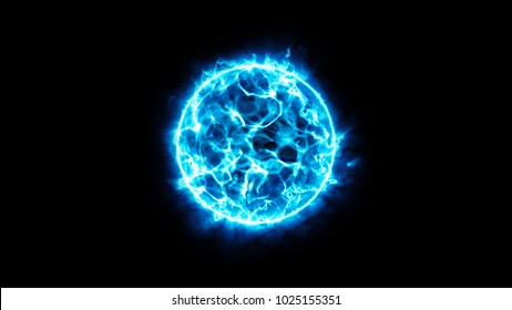 Blue fire ball illustration. Core energy. Techlonogy plasma abstract background.