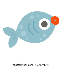 Blue fish with ju mouth kiss graphic pattern