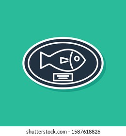 Blue Fish Trophy Hanging On The Board Icon Isolated On Green Background. Fishing Trophy On Wall.  