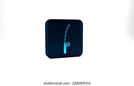 Blue Fishing Rod Icon Isolated On Grey Background. Catch A Big Fish. Fishing Equipment And Fish Farming Topics. Blue Square Button. 3d Illustration 3D Render.