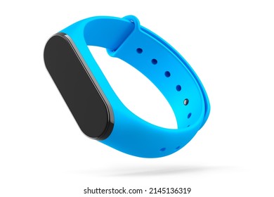 Blue Fitness Tracker Or Smart Watch With Heart Rate Monitor Isolated On White Background. 3d Render Of Sport Equipment For Active Training And Wearable Device.