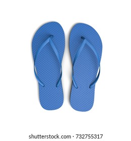 Blue Flip Flop Sandals On A White Background. 3D Rendering