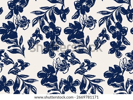 Blue flower pattern design on a white background. Floral design for decoration, wallpaper, background and textiles