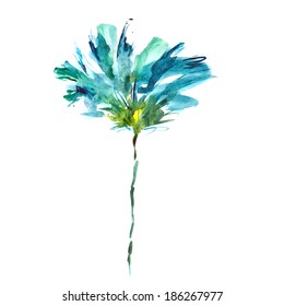 Blue Flower. Watercolor Floral  Background. Birthday Card.