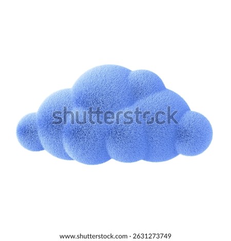 Blue fluffy cloud icon. 3d design element isolated on white background.