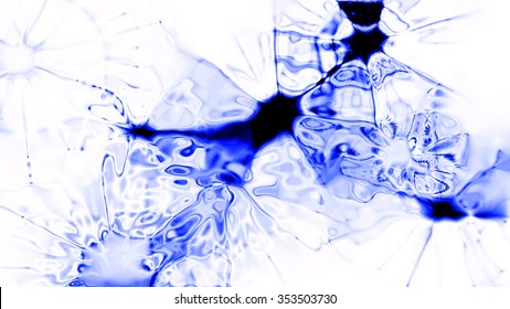 A blue fluid splatter on a white background.