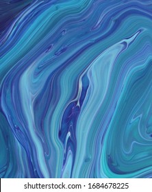 Blue fluid waves marble print