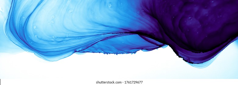 Blue Fluid. White Aquarelle Template. Sapphire Delicate Image. Vivid Grunge Backdrop. Blue Fluid. Liquid Watercolor Alcohol Ink. Ethereal Sea. Indigo Ocean Background.