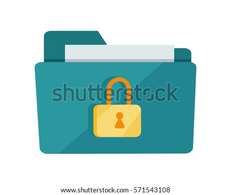 Blue folder lock icon on white background. File protection. Data security and privacy concept. Safe confidential information.  illustration in flat style.