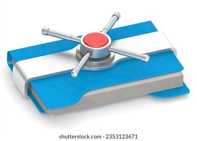 Blue folder with lock. Secure data concept, 3d rendering