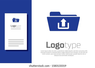 Blue Folder upload icon isolated on white background. Logo design template element. 