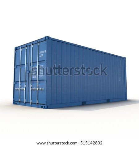 Blue freight shipping container isolated on white. 3D illustration