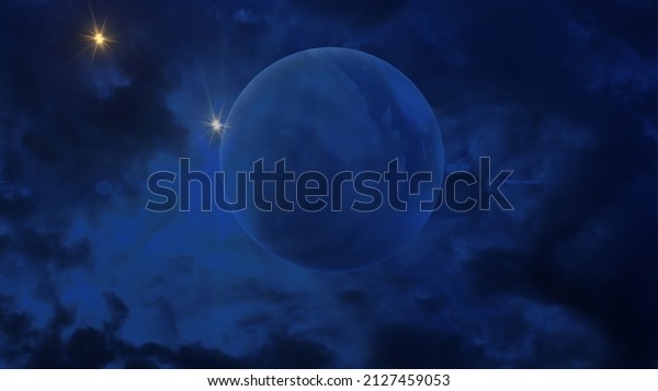Blue Full Moon Dark Cloudy Sky Fantasy\
Nature 3d\
Illustration